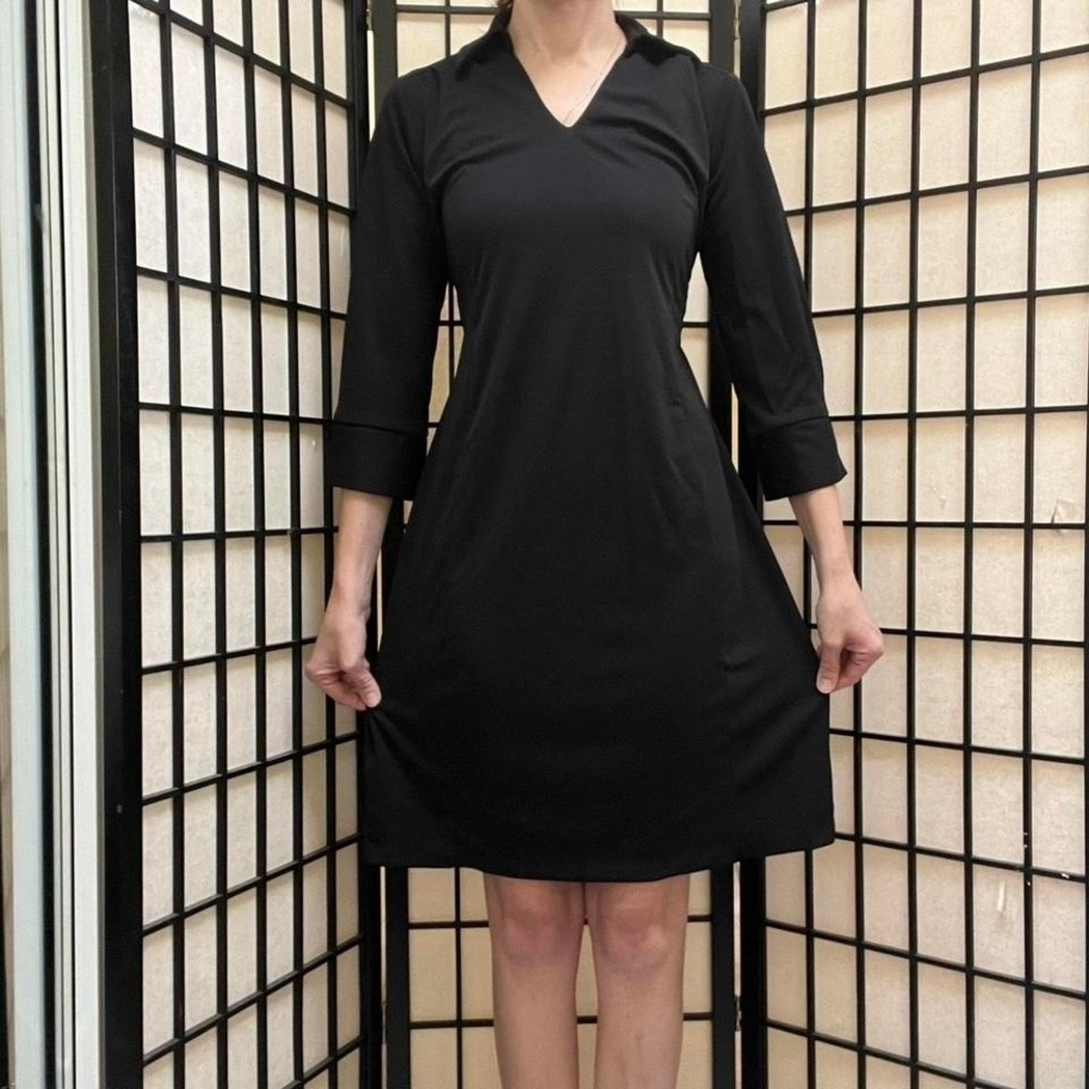 Black V-Neck‎ Collared Maternity Dress with Back Ties Vintage 90s Motherhood Sm